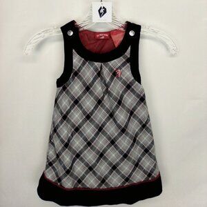 US Polo Girl's Velvet Trim Snap Button Sleeveless Plaid Lined Romper Dress 3T